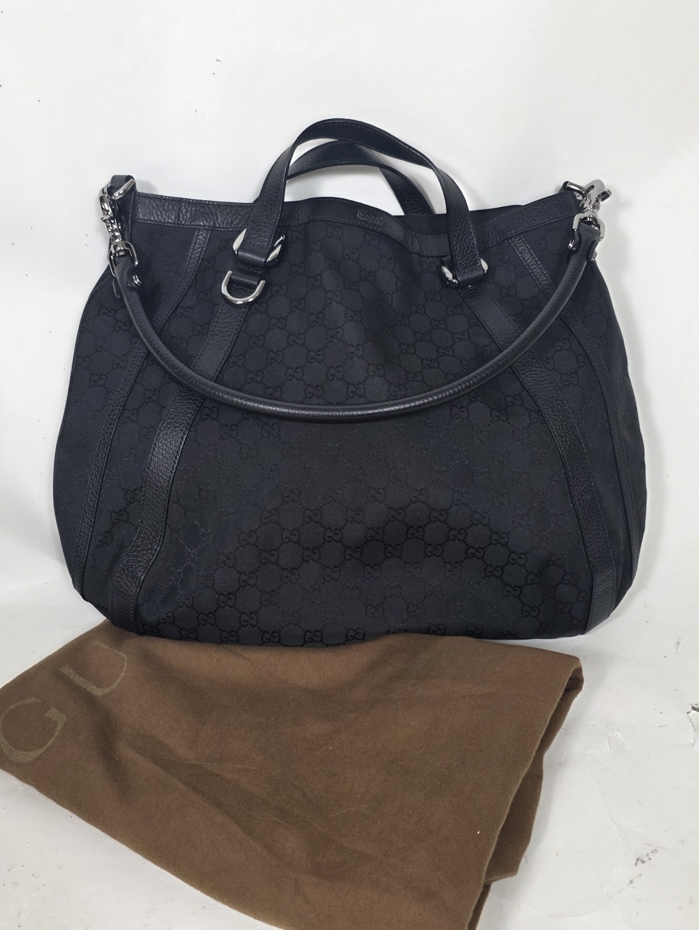 NEW Gucci Two Way Black Abbey Monogram Canvas Tote Purse Bag